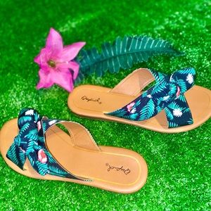 Black floral sandals